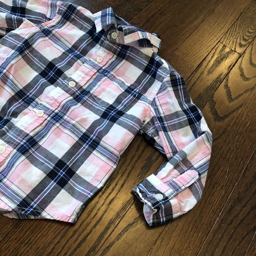GYMBOREE Boys 2T Pink/White/Blue Plaid Long/Short Sleeved Button-Down Shirt EUC! - Picture 3 of 9